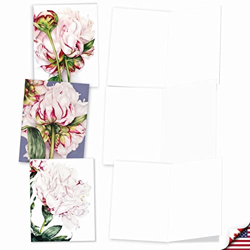 The Best Card Company - 10 Boxed Note Cards with Flowers - Blank Assorted Floral Notecards Bulk (4 x 5.12 Inch) - Precious Peonies AM6279OCB-B1x10 - style: Precious Peonies