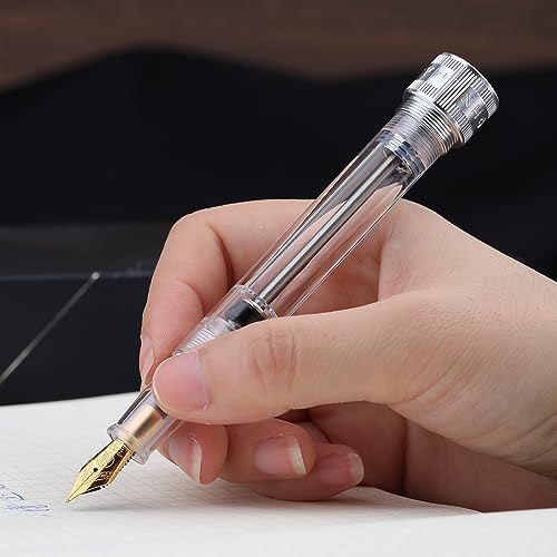 erofa Majohn V1 Vacuum Filling Fountain Pen Extra Fine Nib, Transparent Acrylic Demonstration Writing Gift Pen with Box (Silver Clip) - color: Extra Fine Nib (Silver Clip)