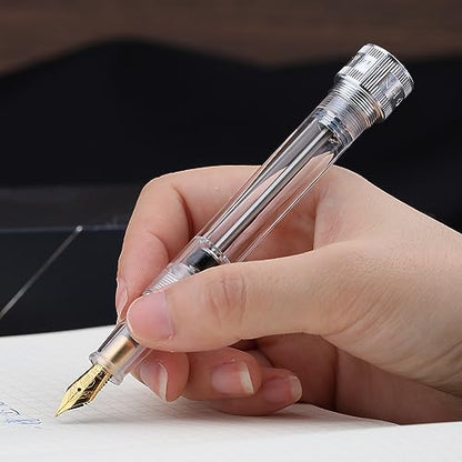 erofa Majohn V1 Vacuum Filling Fountain Pen Extra Fine Nib, Transparent Acrylic Demonstration Writing Gift Pen with Box (Silver Clip) - color: Extra Fine Nib (Silver Clip)