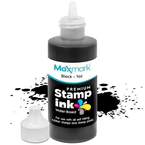 MaxMark Premium Refill Ink with Control Tip Bottle for Self-Inking Stamps, Black Color - 1 oz. - color: Black, size: 1 fl oz