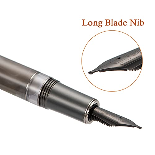 Hongdian N7 Gray Rabbit Resin Piston Fountain Pen, Iridium Long Blade Fine Nib Classic Pen, Smooth Writing Pen with Metal Box - color: Gray-N7, style: Long Blade Point