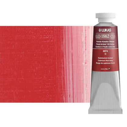 Lukas 1862 Professional German Oil Paint, Cadmium Red Deep 37 mL - w/Beeswax & Non-Yellowing Sunflower Oil, Short Drying Time, Smooth, Outstanding Lightfastness - color: Cadmium Red Deep, size: 1.25 Fl Oz (Pack of 1)