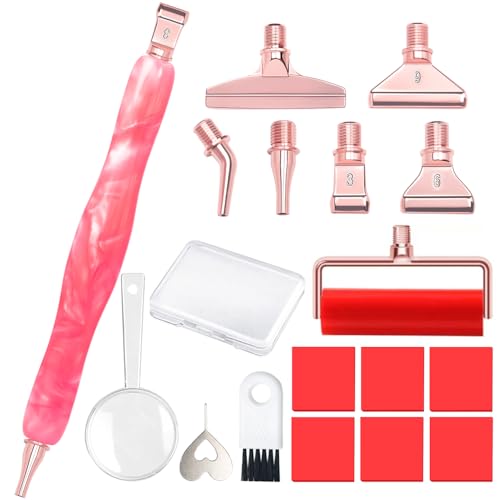 Praise V Do Diamond Painting Art Drill Pen Kit with Screw Stainless Steel Rose Metal Tip Nibs Placers Roller Tool Accessories, Diamond Art Pen for 5D Diamond Paint Bead Dot NeonPink - color: Pink-Rose Gold Metal