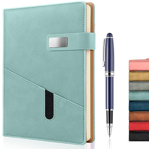 A5 Lined Leather Journal with Pen, 240 Pages Refillable Hardcover Notebook with Pocket and Magnetic Buckle, 80gsm Thick Daily Diary for Men Women, Great Gift for Business Travel Personal - Light Green - color: Light Green, size: A5 Lined Paper