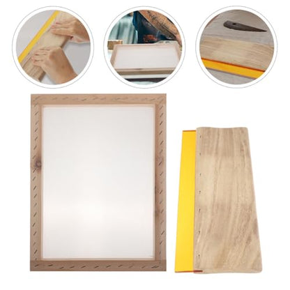 Abaodam Wooden Screen Printing Squeegee Set Rubber Blade and Silk Screen Frame Flat Ink Scraper Crafts and DIY Art Projects