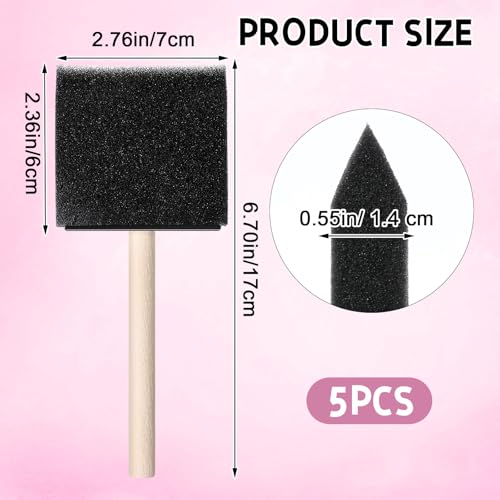 Foam Paint Brushes 3 Inch 5 Pcs Foam Brushes for Painting Wood Handle Sponge Paint Brush Set for Staining Varnishes, Staining, DIY Craft Projects, Finishing