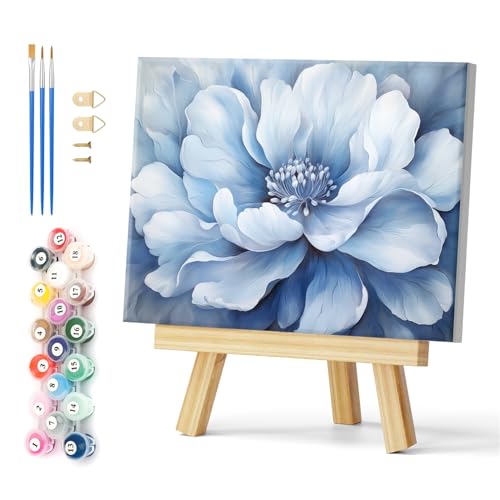 Natuyalo Framed Paint by Numbers for Adults - Blue Flower DIY Adult Paint by Number Kits Blooming Flower Acrylic Painting by Numbers for Beginners Art Craft Kits for Adults (12x16 Inch) - color: Color-01