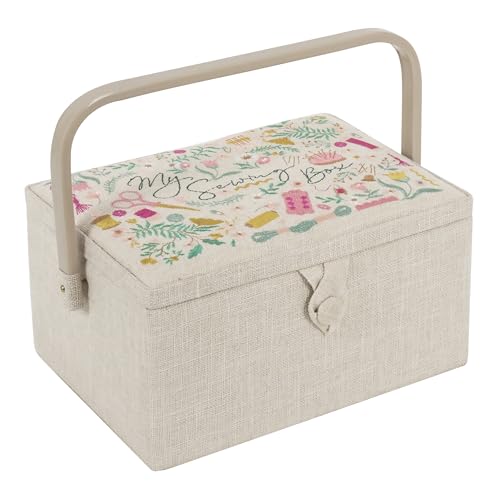 Hobby Gift Medium Sewing Box Organiser, Fabric Covered Storage Box with Handle, Internal Tray, Pin Cushion and Pocket for Sewing, Quilting and Knitting Supplies - color: My Sewing
