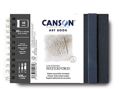 Canson - Professional Book - Watercolour Paper - Fine Grain - 300 g/m² - Spiral Notebook - A5-14 - 8 x 21 cm - Natural White - 20 Sheets C31200L001 - style: Spiral,Unique