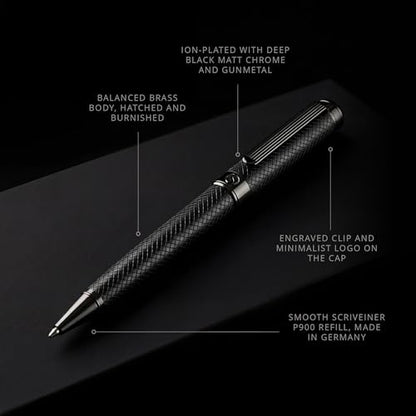 Scriveiner All Black Ballpoint Pen -Stunning Luxury All Metal Matt Black Pen, Schmidt Black Refill, Best Gift Set for Men & Women, Professional Executive Office, Nice Fancy Designer Pens - color: 01. All Black