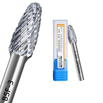 SF-3 Double Cut Carbide Rotary Files 3/8" Cutting Diameter 3/4" Cutting Length 1/4" Shank Carbide Burr Bits for Multi-Surface Grinding, 3D Carving & Complex Contouring - style: SF-3