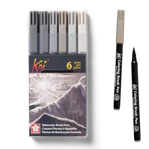 SAKURA XBR-6SA 6-Piece Koi Coloring Brush Pen Set, Gray - color: Gray, size: 1 Count (Pack of 6)