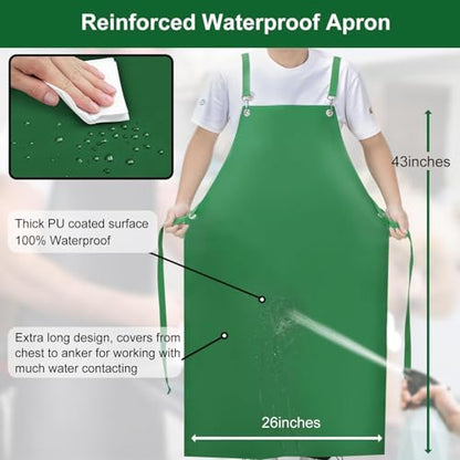 SHEOMERN Waterproof Rubber Apron, 43" Anti-Tear Heavy Duty Vinyl Adjustable Thicker Cross Back Dishwasher Apron for Restaurant Dishwashing, Butcher, Lab Work, Dog Grooming Green - color: Green