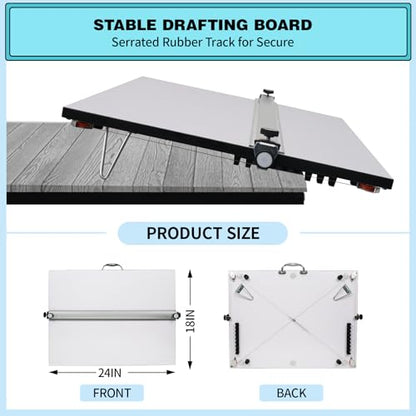 Portable Drafting Board, 18"X24" Professional Architecture Drafting Board, Tabletop Drawing Board with Ruler & Parallel Bar, Drafting Tools for Architects, Artists, Engineers, and Designers - size: 18" x 24"