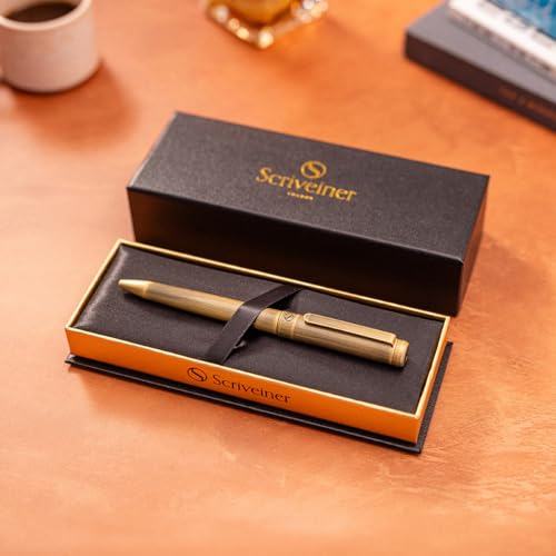 Scriveiner Bronze Ballpoint Pen - Stunning Luxury Pen, Schmidt Black Refill, Best Ball Pen Gift Set for Men & Women, Professional Executive Office, Nice Fancy Designer Pens - color: 8. Bronze