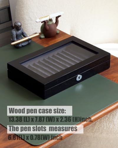 Wood Pen Display Case with 12 Pens, Fountain Pen Display Box, Lockable Pen Storage Box with Glass Top, Pen Box Organizer, Pen Collection Display Case (Black with Gray Velvet) - color: Black 12 Slots, Gray Velvet