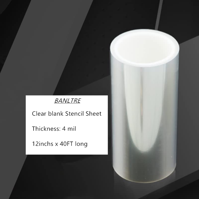BANLTRE 12inchs x 40ft Rolls Transparency Blank Template Material Acetate,Clear Sheet Mylar Stencils for Cutting Paper (4 mil /12inchs x 40ft)