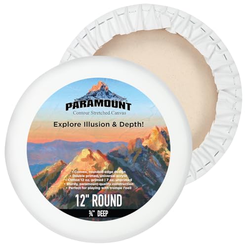 Paramount Contour Convex Profile Stretched Canvas, 12" Round Canvas, 5 Pack, 3/4" Deep - Double Primed for Oil, Acrylic, and Mixed Media Art - 100% Cotton Duck Medium Texture - size: 12"