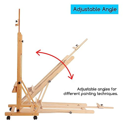MEEDEN Large Studio H-Frame Beech Wood Artist Easel & Bamboo Desk Organizer with Drawers