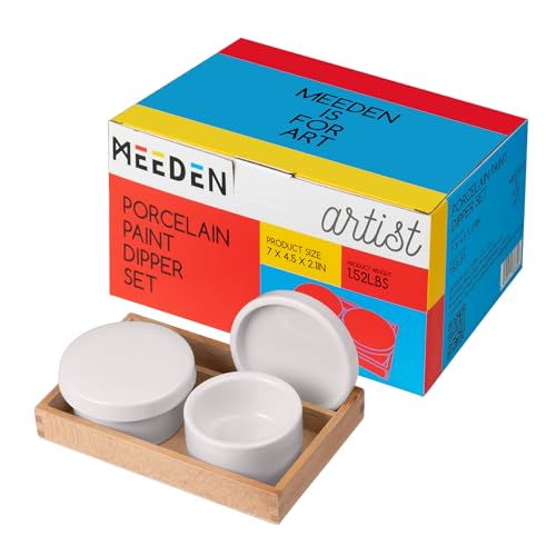 MEEDEN 2 Pack Porcelain Palette Cup, Ceramic Palette with Lid, Deep Well Oil Painting Cup, Artists Paint Water Cup, Oil Paint Dipper, Brush Wash Bowl with Beech Wood Tray - size: Not Available | 2 Wells