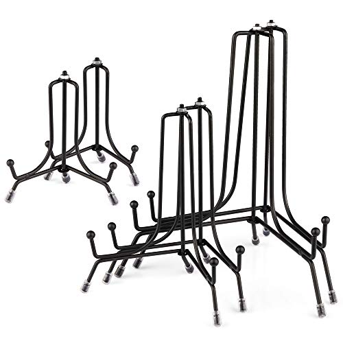 Mocoosy 6 Pack 3 Size Improved Anti-Slip Plate Stands for Display, 4 6 8 Inch Plate Holder Display Stands, Black Iron Wire Easel Frame Stand for Pictures, Photos, Decorative Platter, and Table Art