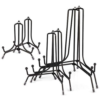 Mocoosy 6 Pack 3 Size Improved Anti-Slip Plate Stands for Display, 4 6 8 Inch Plate Holder Display Stands, Black Iron Wire Easel Frame Stand for Pictures, Photos, Decorative Platter, and Table Art