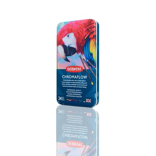 Derwent Chromaflow Colored Pencils Tin, Set of 24, Great for Holiday Gifts, 4mm Wide Core, Multicolor, Smooth Texture, Art Supplies for Drawing, Blending, Sketching, Professional Quality (2305857) - size: 24 Count (Pack of 1)