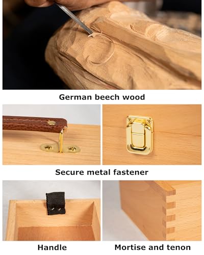 DJAR Multi-Function Artist Tool Box with Locking Clasps, Removable Tray Wooden Art Supply Box for Brushes, Pencils, Erasers,Artist Supplies Storage Organizer, Natural - color: Natural