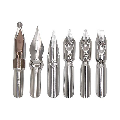 Calligraphy Oblique Nib Pen Point Holder, English Calligraphy Pen Nib Holder Antique Copperplate Script Handed Dip Pen + 6 Flat Nibs(2)