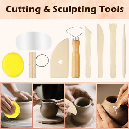 ROLYTA 41PCS Clay Sculpting Tools Kit, Pottery Tools with Organizer Storage Bag, Wooden, Stainless Steel Plastic Clay Tools, Sculpting Tool for DIY Handcraft, Modeling, Ceramic Carving