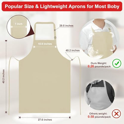 SHEOMERN Aprons for Men Kitchen Cooking – Waterproof & Oil Proof 3-Layer Long Pocket-Free Chef Apron for Grilling BBQ Baking – Gift for Men - color: Beige