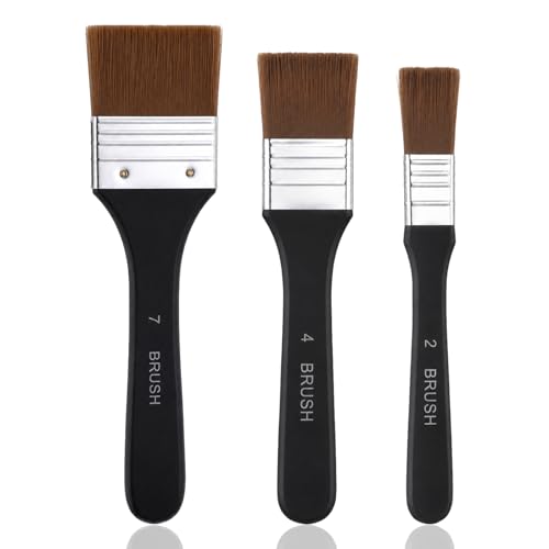 3 PCS Wide Flat Acrylic Paint Brushes, Large Paint Brush Set | Mop Brush for Acrylic Painting Nylon Artist Paintbrushes for Oil, Watercolor, Varnish, Painting, Assorted Sizes 2/4/7