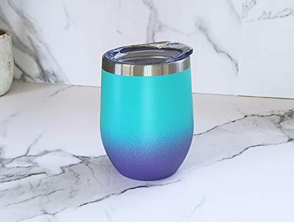 CHILLOUT LIFE 12 oz Stainless Steel Wine Tumbler with Lid - Double Wall Vacuum Insulated Wine Cup Glass Keeping Cold & Hot for Coffee, Champagne, Cocktails, Ice Cream - Powder Coated Caribbean Lily - color: Caribbean Lily, style: 1 Pack