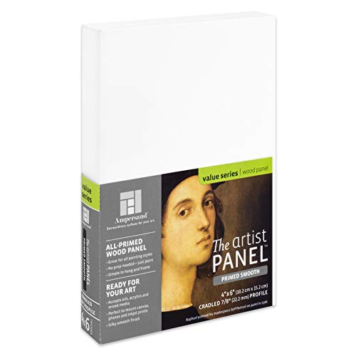 Ampersand Art Supply Primed Smooth Artist Panel | 4" x 6" | 7/8" Cradled Profile | Gessoed Wood Painting Panel for Oil, Acrylic & Mixed Media | Canvas Board & Wood Panel Alternative - color: 7/8" Cradled Profile, size: 4" x 6"