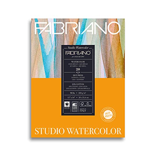Fabriano Studio Watercolor Pad, Hot-Press, 11" x 14", 90 lb., 20 Sheets - color: White, size: 11 x 14, style: Hot-Press 90lb