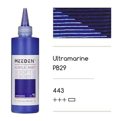 MEEDEN Soft Body Acrylic Paint: Ultramarine Blue Matte Finish - 250ml/8.45oz Bulk Acrylic Colors in Ergonomic Bottle - Fluid Flow Art Paints for Artists Canvas Painting - color: Ultramarine