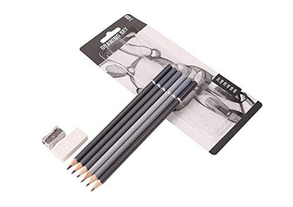 BXT 8pcs Wood Charcoal Pencil Set - Drawing Writing Pencil 8B 6B 4B 2B HB 2H, Art Eraser and Mini Manual Pencil Sharpener, Gift for Artist, Hobbyist,Beginner - color: 8pcs