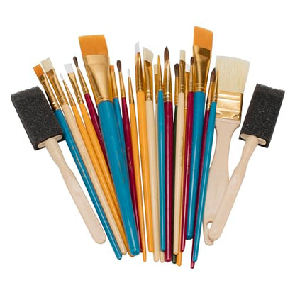 Oodles of Brushes Economical Art Brush Set of 25 - Balanced Assortment of Economical Brushes for Art, Craft, Hobby and Home Single - size: Pack of 25