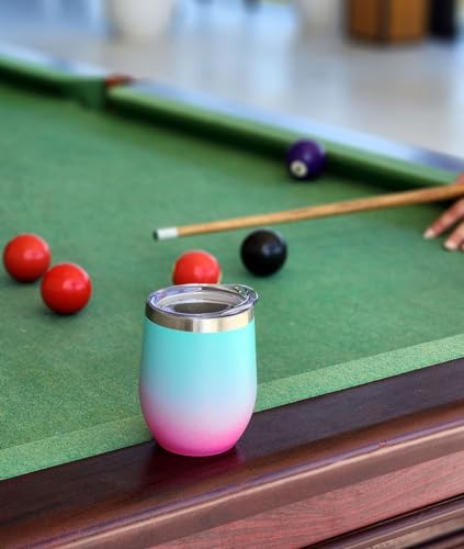 CHILLOUT LIFE 12 oz Stainless Steel Wine Tumbler with Lid - Double Wall Vacuum Insulated Wine Cup Glass Keeping Cold & Hot for Coffee, Champagne, Cocktails, Ice Cream - Powder Coated Aqua Blue/Pink - color: Frozen Slushy, style: 1 Pack