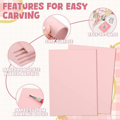 30 Pack 8x10 Inch Rubber Carving BlocksRubber Stamp Carving Blocks Rubber for PrintmakingPrintingDIY Craft ProjectSoft Block Stamp & Easy Carve Surface for Beginners and Professional(Pink)