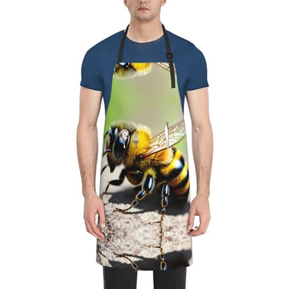 Cartoon heart sun Heavy Duty Waterproof Apron with Pockets for AdultsResistant Grilling, Gardening, Painting - color: Cute Little Bee