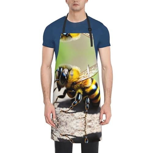 Cartoon heart sun Heavy Duty Waterproof Apron with Pockets for AdultsResistant Grilling, Gardening, Painting - color: Cute Little Bee