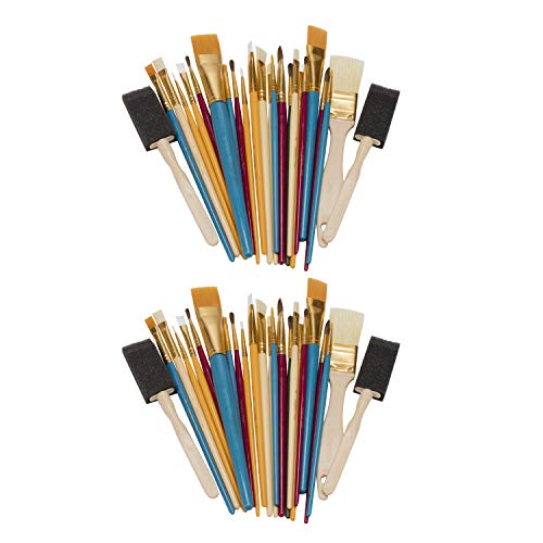 Oodles of Brushes Economical Art Brush Set of 25 - Balanced Assortment of Economical Brushes for Art, Craft, Hobby and Home - 2 Pack - size: 2 Pack