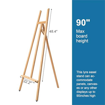 A - Frame Wooden Display Easel - Adjustable Lyre Beechwood Studio Easel Stand Holding Canvas Up to 90", Inclinable Artist Floor Painting Easel for Artwork Painting, Natural - color: Natural