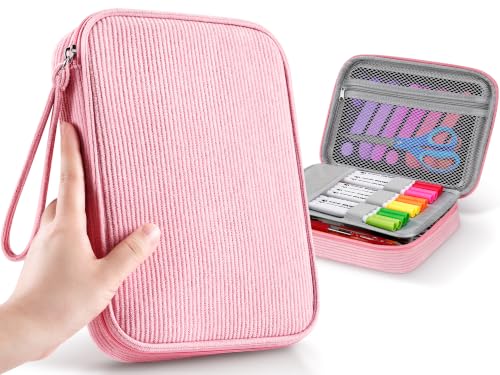 Zannaki Large Capacity Pencil Pouch Organizer | Soft Corduroy Pencil Box for Girls Boys Teens | Cute Big Pen Bag with Multiple Zipper Pockets - Pencil Case Storage for Art Supplies & Stationery-Pink - color: Pink/Corduroy, style: Soft Corduroy Pouch