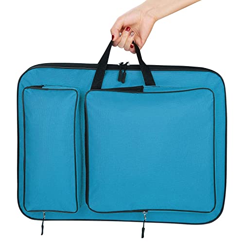 haozaikeji A3 Artist Portfolio Carry Case Bag Portable Waterproof Canvas Shoulder Bag Painting Pad Backpack for Sketching Painting Art Supplies with Shoulder Straps & Carry Handle - color: Blue