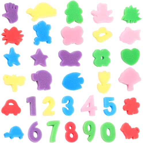 34Pcs Shape Paint Sponges Painting Sponge Kit Assorted Colorful Mixed Number Animal Foam Small Craft Drawing Stamps for DIY Art Crafts Learning Models Activities Brushes Tools Decoration - style: Mixed Shape 3