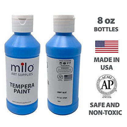 milo Washable Paint | 12 Colors 8 oz Bottles | Made in the USA | Safe and Non-Toxic Tempera Paint for Arts & Crafts, Poster, Window, Classroom, School - style: Primary Tempera 12 x 8 oz Bottles