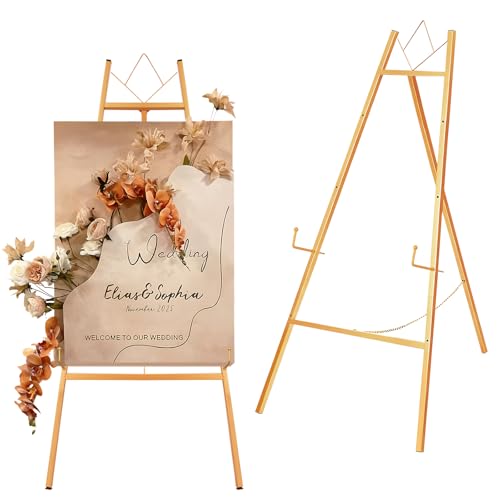JEAWIWI Gold Easel Stand for Sign, 4-Tier Heavy Duty Metal Display Easels Stand with Adjustable Chain, Floor Easel for Wedding Sign, Painting, Commercial Display