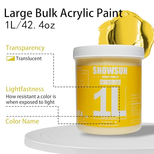 SNOWSUN Lemon Yellow Acrylic Paint, Large Bulk Heavy Body Acrylic Paint ( 1L，About a quarter of a gallon) - Non Toxic Gloss Thick Art Paint for Multi-Surface, Canvas Wood Ceramic and Leather, Stone Craft, for Artists & Beginners - color: lemon-yellow